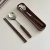 Juego de Palillos y Cuchara de Madera Maciza Coreana con Caja de Almacenamiento Portátil, Estilo Retro, para Una Persona, Estudiante, Oficinista