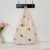 Bolso de hombro de lona para estudiantes, grande, bordado de cerezas, transparente, para mujer, bolso de axila para ir al trabajo