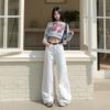 Calça Jeans Branca Larga Solta para Mulheres, Calça Reta de Cintura Alta para Primavera e Verão, Calça Longa Casual Preguiçosa com Caimento que Faz as Pernas Parecerem Mais Longas