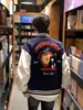 Chaqueta de Béisbol Retro Americana Azul Marino para Hombre, Chaqueta Corta de Moda Otoñal High Street con Bordado de Letras, Chaqueta de Pareja