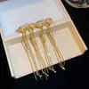 Pendientes de plata con baño de oro real de 18 quilates, aguja de plata, borla de lazo de circonita, pendientes de lujo ligero de alta gama, accesorios de oreja exquisitos y a la moda