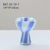 Bixuan Moderno Creativo Abierto Rayas Azules y Blancas Vidrio Decorativo Florero Flor Seca Mueble de TV Sala de Estar Encimera Florero