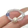 Anillo de Azúcar Azul Cubo Perla con Cuentas Semilla Iridiscentes, Banda Elástica, Suave y Fresco, Versátil para el Uso Diario para Niñas