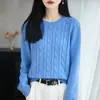 Suéter de punto trenzado tridimensional 100% algodón para mujer, nueva prenda interior cálida de otoño e invierno, suéter holgado de punto trenzado con cuello redondo