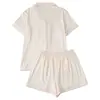 Cardigan Cruzado Europeu e Americano de Seda Leiteira Pijama Estampado de Cor Clara para Mulheres Conjunto de Roupa de Casa Casual Respirável com Shorts de Manga Curta