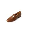 Mocassins de pele de carneiro com fecho de metal estilo britânico 2024 primavera novo bico quadrado salto baixo boca funda sapatos de camada única para mulheres