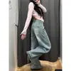 Calça Jeans Wide Leg Lavada Azul Estilo Americano para Mulheres, Nova Coleção Primavera, Tamanho Plus Size, Cintura Alta, Caimento Solto, Emagrecedor, Calça Reta Fluida