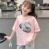 Camiseta de Algodón Puro para Niñas Verano 2026 Nuevo Estilo Top de Moda para Niños Mayores Manga Corta Holgada Media Manga Top Infantil