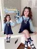 Vestido de Niña Otoño 2025 Nuevo Elegante Cuello Academia Infantil Conejo Policía Falso Dos Piezas Moda Vestido de Princesa