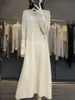 Vestido suelto para mujer por encima de la rodilla con dobladillo y costuras bordadas en el cuello descubierto, adelgazante, para ir al trabajo, vestido de punto de lana entera