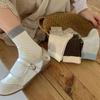 Meias de Algodão Australiano de Micro-Pressão Color Block Meia-Calça para Outono e Inverno Estilo Coreano Meias de Cor Contrastante Sem Costura para Mulheres Meias de Fio Torcido Simples Estilo Japonês com Felpa para Mulheres
