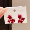 Brincos de Prata com Zircônia Veludo Vermelho Cavalo Voador Desenho Animado Fofo Brincos Festivos para Mulheres Nascidas no Ano do Cavalo