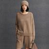Outono e Inverno Nova Malha de Caxemira Feminina Gola Redonda Cor Lisa Solta Casual Espessada Simples Versátil Malha de Caxemira