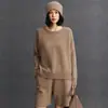 Suéter de Punto de Cachemira 2026 Otoño/Invierno Nuevo para Mujer, Corto, Holgado, Liso, Cuello Redondo, Manga Raglán, Color Sólido