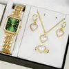 Conjunto Popular de Relojes para Mujer Transfronterizo de Comercio Exterior, Conjunto de Cinco Piezas con Reloj para Mujer Incrustado de Diamantes, Reloj de Cuarzo Cuadrado de Moda para Dama