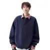Sudadera con Parches Estilo Americano de Dos Piezas Falsas con Cuello para Hombre, Marca de Moda, Nueva Camiseta de Manga Larga Holgada tipo Polo para Pareja Primavera y Otoño