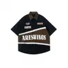 Camisa Retro Americana Hip Hop Corrida de Rua Masculina Manga Curta Verão Solta ins Marca Tendência Moto Fina