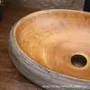 Lavabo de encimera retro con veta de madera sintética, lavabo creativo grande de forma ovalada para balcones de casa de huéspedes