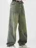 Calça Jeans Plissada Desconstruída Transfronteiriça para Homens, Novo Estilo Tendência, Versátil, Fluida, Retrô, Casual, Calça de Pierna Reta de Designer