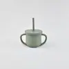 Taza de Agua de Silicona para Niños, Taza de Leche, Taza Resistente a Caídas, Taza con Doble Asa, Taza con Popote para Beber, Taza para Beber, Taza de Leche para Niños