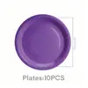 Juego de Color Sólido Morado Mantel Redondo Bandera Triangular Cuchillo Tenedor Cuchara de Paja Vajilla Desechable Suministros para Fiesta de Cumpleaños