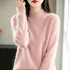 Suéter de lana grueso de alta gama estilo francés con cuello semi alto, tejido para otoño e invierno, corte holgado, adelgazante, versátil y cálido para mujer