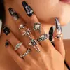 Anillo Punk Cara de Calavera Oscura Transfronterizo Europeo y Americano Conjunto de Anillos Exagerados Vintage Araña Carta de Póker