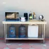 Bancada de Aço Inoxidável 304 Espessada Mesa de Camada Dupla Retangular Prateleira de Cozinha Balcão de Mesa para Panificação Comercial