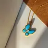 Corrente de Clavícula Borboleta Turquesa Banhada a Ouro 18K Colar Borboleta de Alta Qualidade