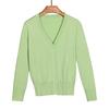 Tops de Color Sólido Confeccionados para Mujer Primavera y Otoño Cárdigan de Punto con Cuello en V Europeo y Americano Chaqueta de Punto Corta para Mujer