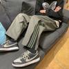 Pantalones con cremallera para hombre, pantalones deportivos a rayas de alta calle, estilo coreano, a la moda, de pierna ancha recta, casuales