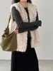 Colete de Lã de Cordeiro Ecológico Estilo Coreano Jiangzuo para Mulheres, Casaco Solto Elegante com Pele Integrada para Inverno 25880