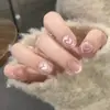 Uñas Portátiles de Alta Gama para Año Nuevo: Rojo Retro Cisne Puntos, Ojo de Gato Francés, Moño, Brillo Deslumbrante, Manicura Hecha a Mano que Realza el Cutis
