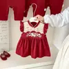 Vestido para Niña de un Año, Vestido Rojo Festivo de Princesa para Niñas, Vestido para Bebé Niña de un Año, Vestido para Fiesta de Cumpleaños