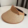 Chapéu de Palha de Verão Novo Estilo Chapéu de Sol Feminino Fashion com Pedras de Diamante e Estampa Pied-de-poule Chapéu de Sol com Topo Aberto Fashion Chapéu de Sol para Uso Externo