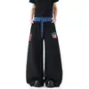 Calça de Moletom Estilo Americano com Cintura Dupla e Patch de Letra para Homens e Mulheres, Calça de Verão Wide-Leg High Street, Calça Casual com Design de Marca Tendência