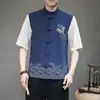 Verão 2024 estilo chinês fivela bordada algodão e linho camisa terno Tang masculino retrô japonês plus size camisa de linho masculina