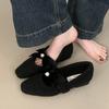 Sapatos Mary Jane Quadrados Cinza de Salto Baixo de Alta Qualidade Franceses com Laço para Mulheres Outono Novo Inverno com Forro de Lã