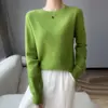Suéter gola redonda simples cor sólida ponto osmanthus feminino outono e inverno novo solto casual para o trabalho malha totalmente em lã manga longa