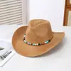 Novo Chapéu de Cowboy Ocidental Masculino Estilo Xizang com Acessórios de Miçangas, Chapéu de Feltro, Estilo Étnico, Chapéu Jazz Retrô, Atacado