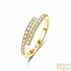 Anel S925 de Prata Esterlina com Moissanita Completa, Anel de Pedra Alinhada em Duas Fileiras, Best-Seller S925 de Prata com Certificado Gra