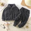 Pijamas de otoño e invierno para niños, de algodón grueso y terciopelo, para niños medianos y grandes, cálidos, con solapa, de color liso, para niños y niñas.