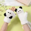 Guantes de Felpa Cálidos de Doble Capa con Forro Polar Engrosados para Ciclismo, Dedos Descubiertos con Solapa, de Dibujos Animados Lindos para Estudiantes, Niñas, Otoño e Invierno