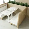 Asientos de cabina tapizados blancos modernos de lujo ligero para restaurante comercial, mesa de pizarra, sofá doble, asientos de cabina tejidos de ratán de diseño nórdico