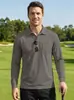 Camisa Polo de Malla para Hombre, Color Sólido, Manga Larga, Cuello Turn-Down, Ajuste Holgado, Botones al Frente, Casual, Deportiva para Exteriores, Europea y Americana, Transfronteriza