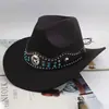 Sombrero fedora de lana, sombrero de vaquero, estilo étnico para hombres y mujeres, sombrero de sol de estilo europeo y americano para parejas para primavera y verano, sombrero de jazz