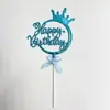 Bolo de Plástico Personalizado Tridimensional Transfronteiriço Inserção para Bolo Coroa Infantil Inserção de Decoração de Feliz Aniversário Festa Sobremesa