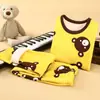 Pijama infantil com forro de fleece, espessado, estampa de desenho animado, e roupa de casa, conjunto de roupa íntima térmica para meninos e meninas