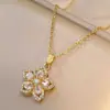 Collar Colgante Flor Incrustada de Circonita de Cristal Cuadrado Transfronterizo Cadena para Clavícula Ajustable Forma de Pétalo Pequeño Exquisito