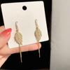 Pendientes de Plata de Ley 925 con Aguja, Pendientes de Borla con Forma de Hoja y Pluma de Sentido Avanzado, Pendientes de Borla con Hojas de Diamante Elegantes para Rostro Delgado